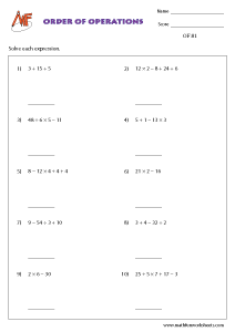 order of operations math fun worksheets