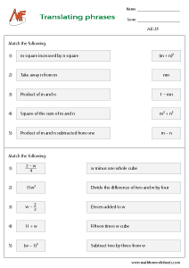 Algebraic Expressions Worksheet