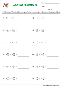Fraction Addition Worksheet