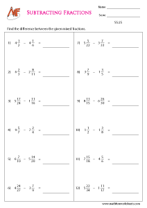 Fraction Subtraction Worksheet