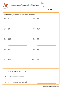 Prime and Composite numbers worksheet