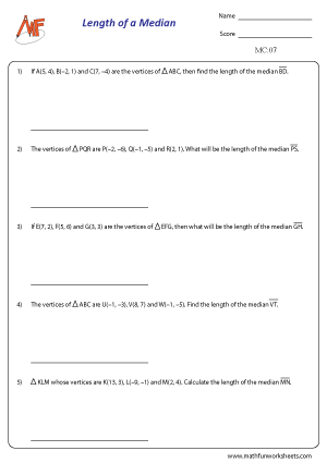 Median and Centroid Worksheets
