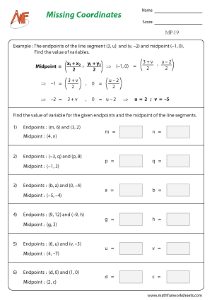 Midpoint Formula Worksheets