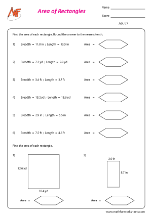 Area of Rectangles Worksheets