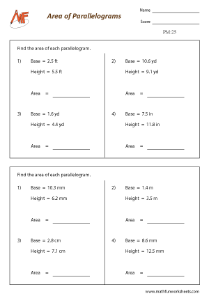 Parallelogram Worksheets