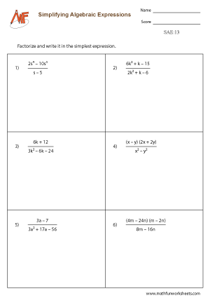 Simplifying Algebraic Expressions Worksheets