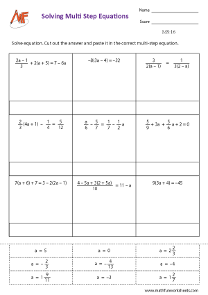 Multi Step Equation Worksheets