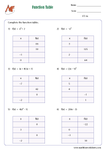 Function Table Worksheets