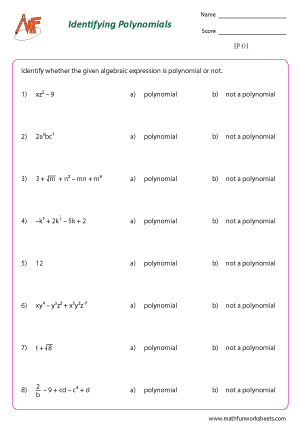 Identifying Polynomials Worksheets