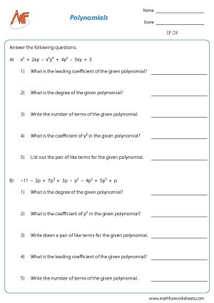 Identifying Polynomials Worksheets