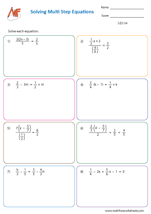 Multi Step Equation Worksheets