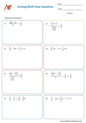 Multi Step Equation Worksheets