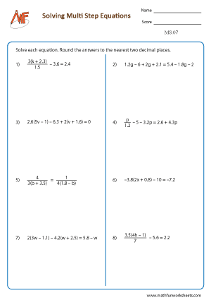 Multi Step Equation Worksheets