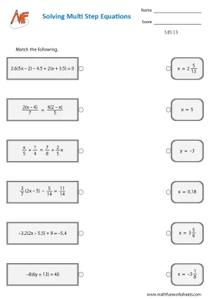 Multi Step Equation Worksheets