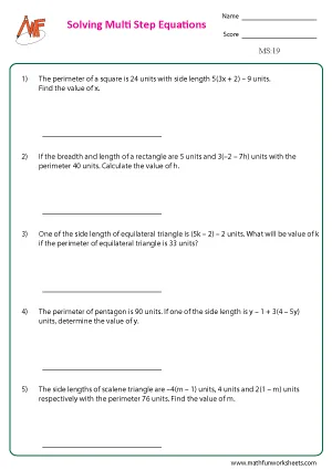 Multi Step Equation Worksheets