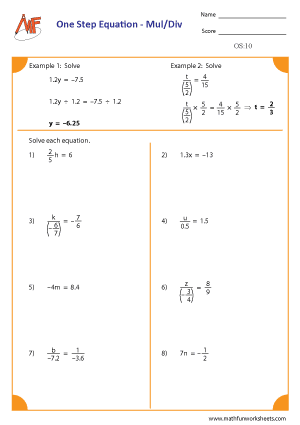 One Step Equation Worksheets