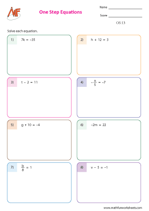 One Step Equation Worksheets