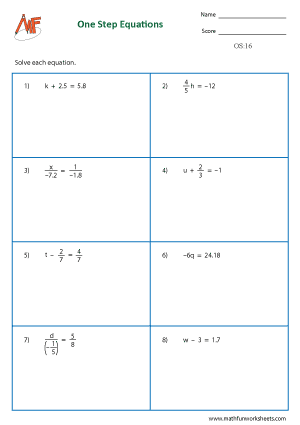 One Step Equation Worksheets