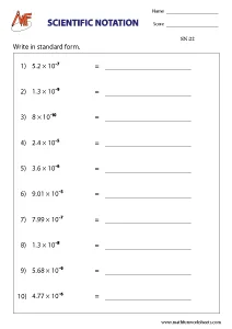 Negative Exponents Worksheets 8th Grade Scientific Notation Math Fun