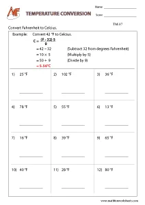 Temperature Worksheets