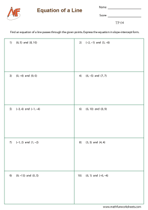 Two Point Form Worksheets