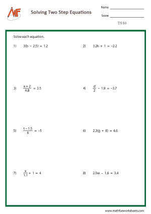 Two Step Equation Worksheets