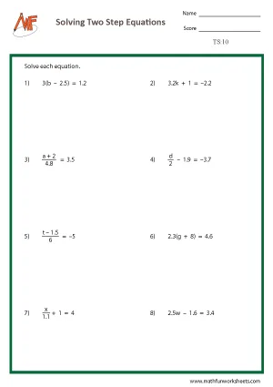 Two Step Equation Worksheets