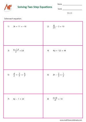 Two Step Equation Worksheets