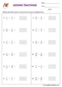 Fraction Addition Worksheets