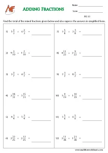 Fraction Addition Worksheets