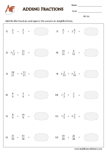 Fraction Addition Worksheets