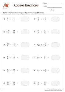 Fraction Addition Worksheets