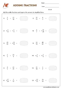 Fraction Addition Worksheets