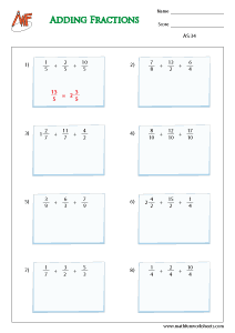 Fraction Addition Worksheets
