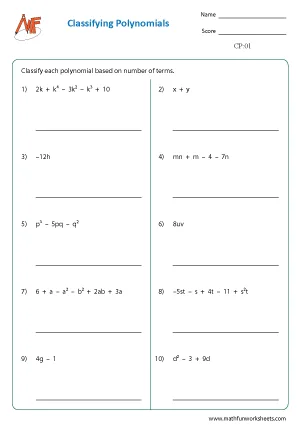 Classifying Polynomials Worksheets