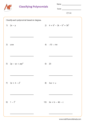 Classifying Polynomials Worksheets