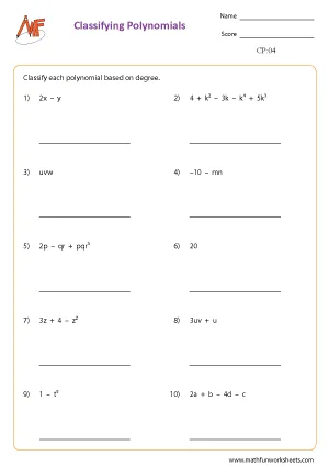 Classifying Polynomials Worksheets