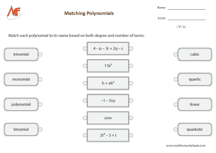 Classifying Polynomials Worksheets