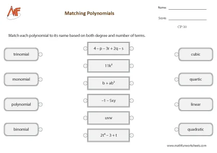 Classifying Polynomials Worksheets