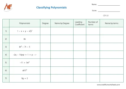 Classifying Polynomials Worksheets