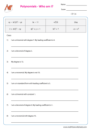 Classifying Polynomials Worksheets