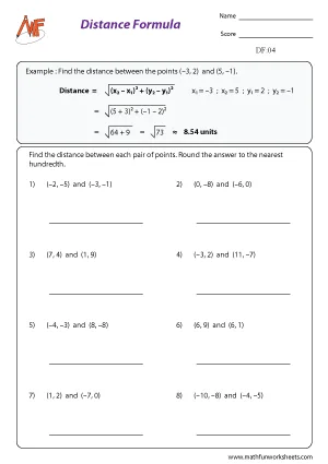 Distance Worksheets