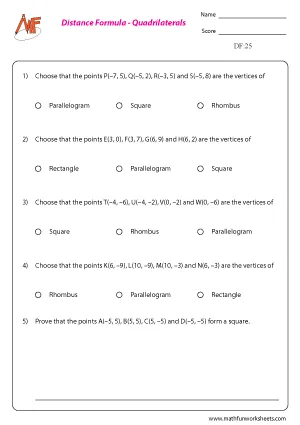 Distance Worksheets