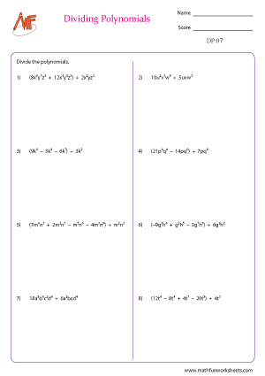 Dividing Polynomials Worksheets