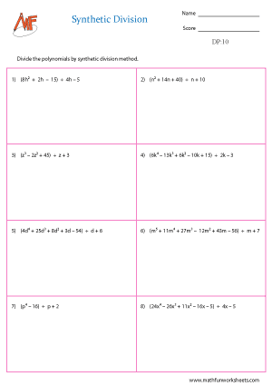 Dividing polynomials worksheets | Math Fun Worksheets