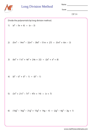 Dividing Polynomials Worksheets