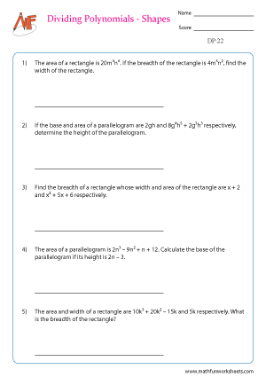 Dividing Polynomials Worksheets