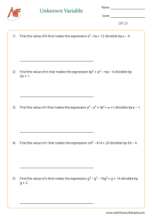 Dividing Polynomials Worksheets