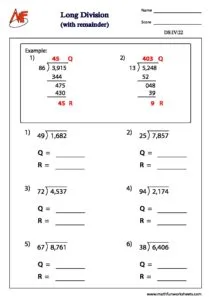 Long Division – With Remainder