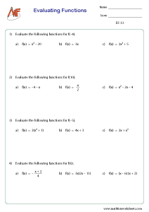 Evaluating Functions Worksheets